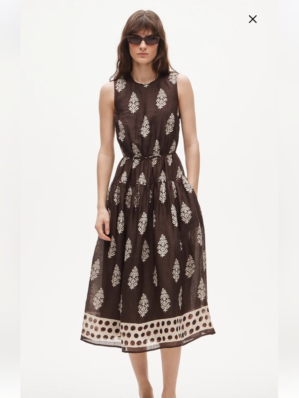 NWT J.Crew 100% Ramie Open-Back Midi Dress Cocoa Block Print Brown 8P
